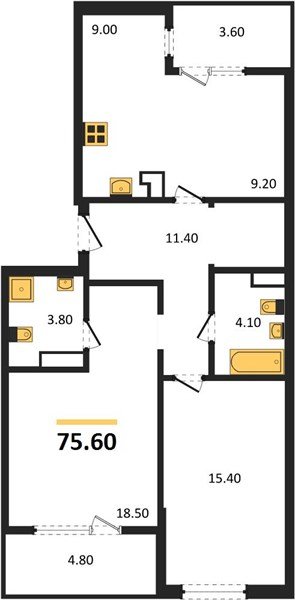 Фото №1: 2-комнатная квартира 79 м² - Краснодар, Карасунский внутригородской округ, мкр. ЖК Первое Место