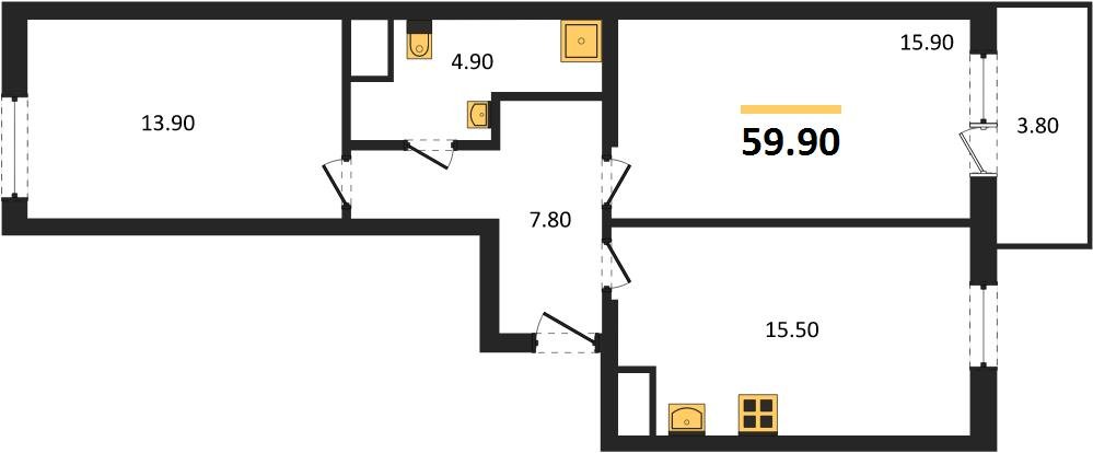 Фото №1: 2-комнатная квартира 59 м² - Краснодар, мкр. Карасунский внутригородской округ