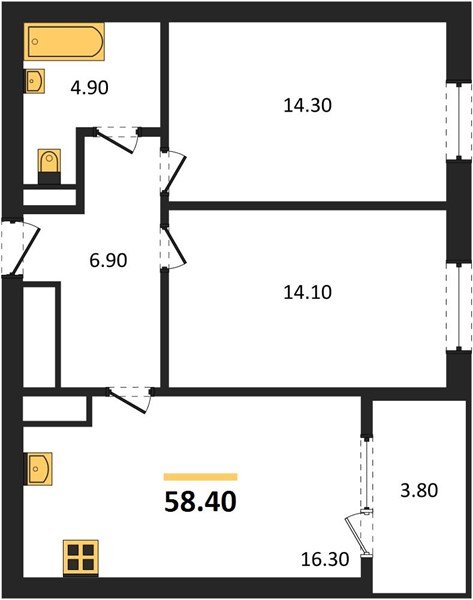 Фото №1: 2-комнатная квартира 58 м² - Краснодар, мкр. Карасунский внутригородской округ