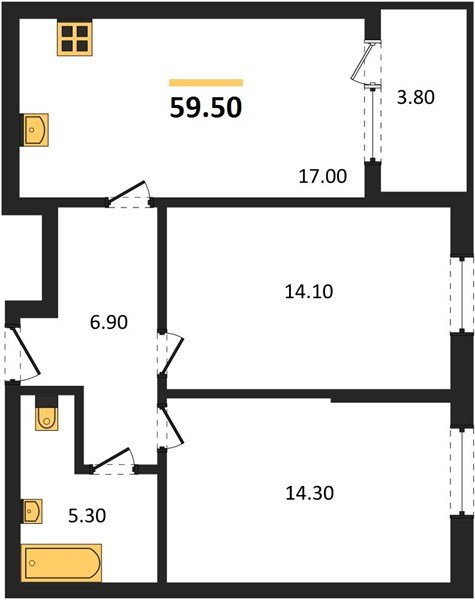 Фото №1: 2-комнатная квартира 59 м² - Краснодар, мкр. Карасунский внутригородской округ