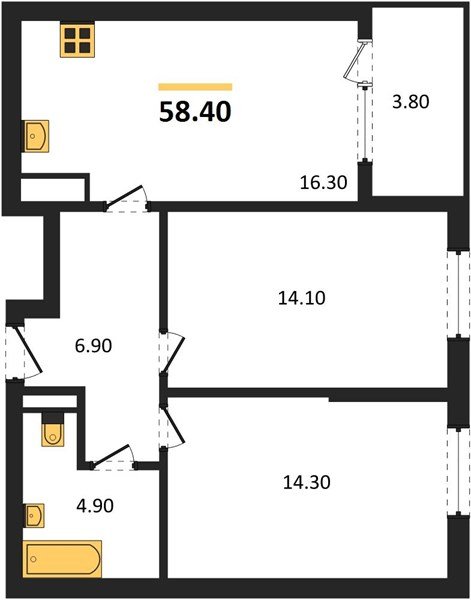 Фото №1: 2-комнатная квартира 58 м² - Краснодар, мкр. Карасунский внутригородской округ