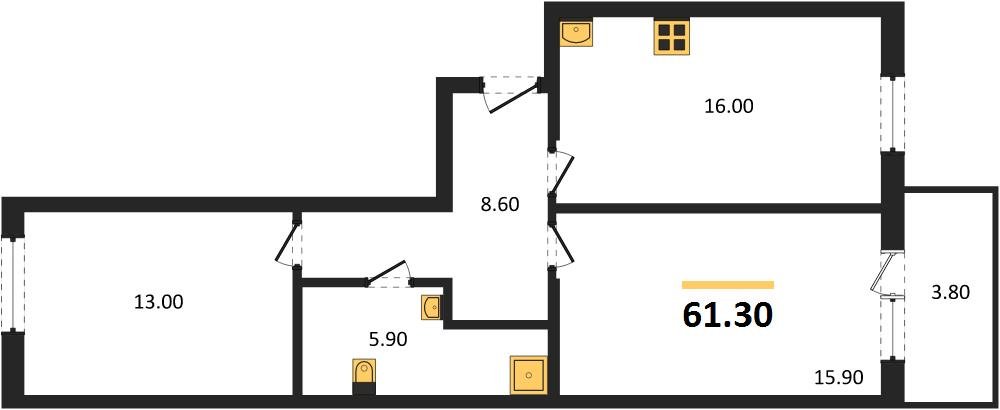 Фото №1: 2-комнатная квартира 61 м² - Краснодар, мкр. Карасунский внутригородской округ