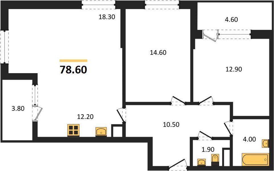 Фото №1: 2-комнатная квартира 78 м² - Краснодар, мкр. Карасунский внутригородской округ