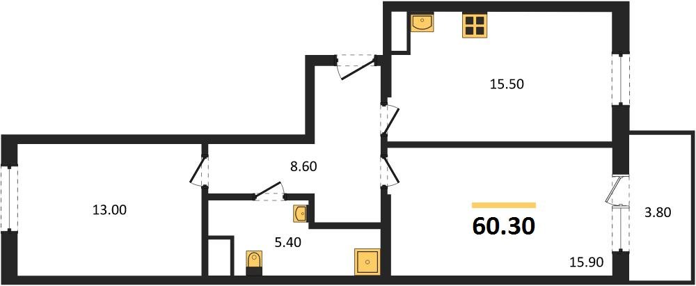 Фото №1: 2-комнатная квартира 60 м² - Краснодар, мкр. Карасунский внутригородской округ