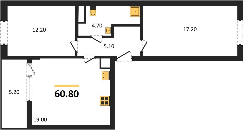 Фото №1: 2-комнатная квартира 60 м² - Краснодар, мкр. Карасунский внутригородской округ