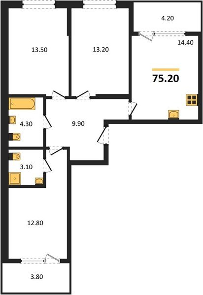 Фото №1: 3-комнатная квартира 79 м² - Краснодар, Карасунский внутригородской округ, мкр. ЖК Первое Место