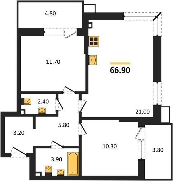 Фото №1: 2-комнатная квартира 66 м² - Краснодар, Парк Победы, мкр. Прикубанский внутригородской округ
