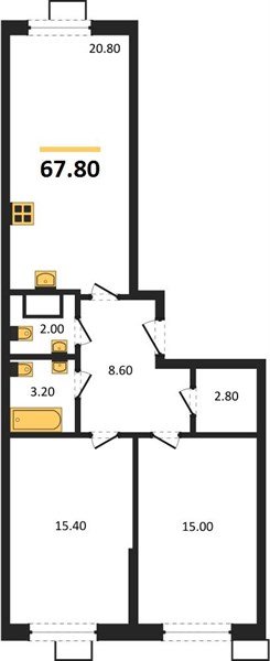 Фото №1: 2-комнатная квартира 67 м² - Краснодар, Парк Победы, мкр. Прикубанский внутригородской округ