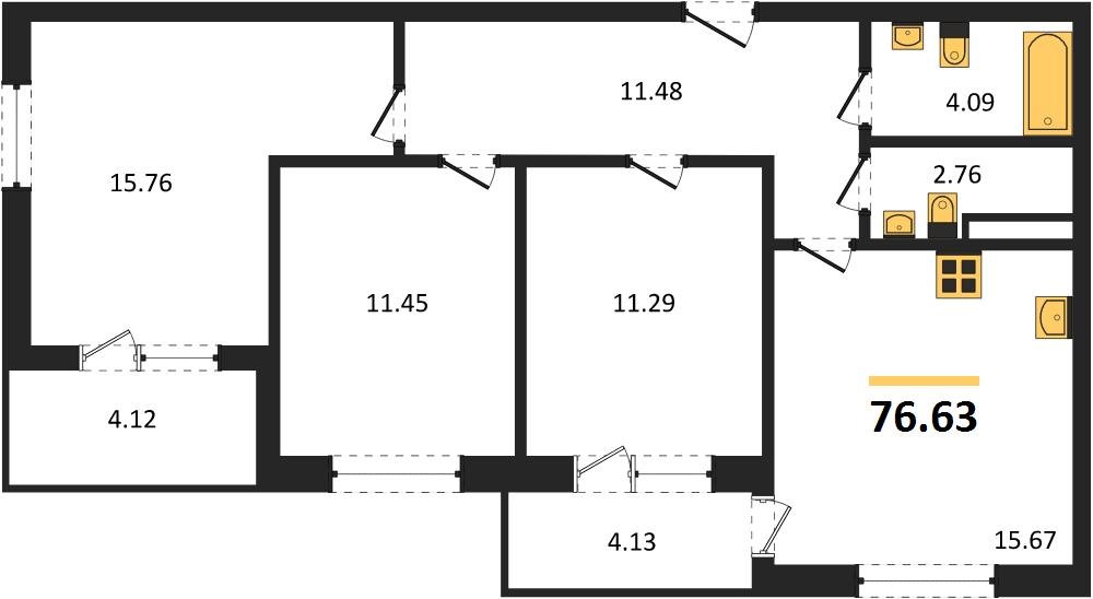 Фото №1: 3-комнатная квартира 75 м² - Краснодар, жилой комплекс Друзья, мкр. Прикубанский внутригородской округ