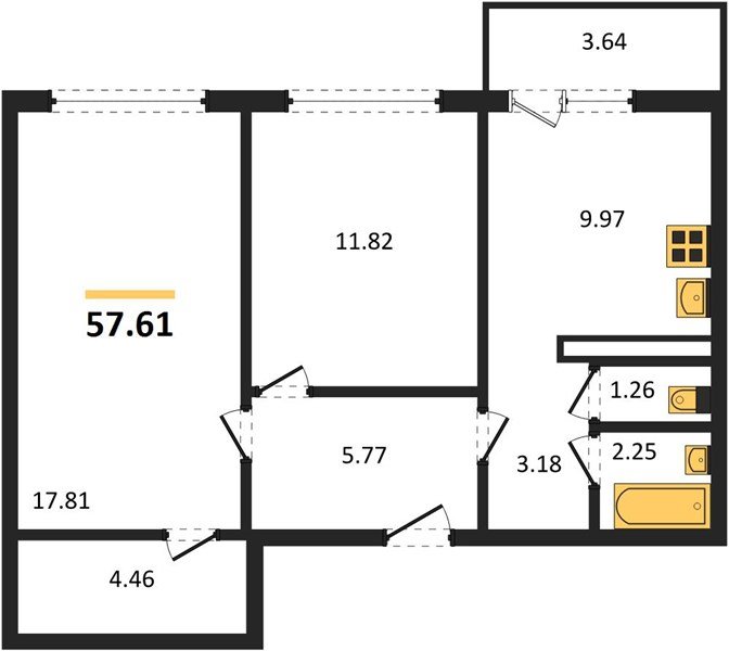 Фото №1: 2-комнатная квартира 57 м² - Лабинск, ул. Калинина, 309
