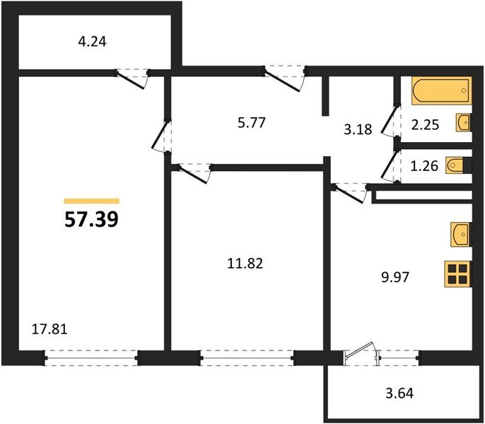 Фото №1: 2-комнатная квартира 57 м² - Лабинск, ул. Калинина, 309