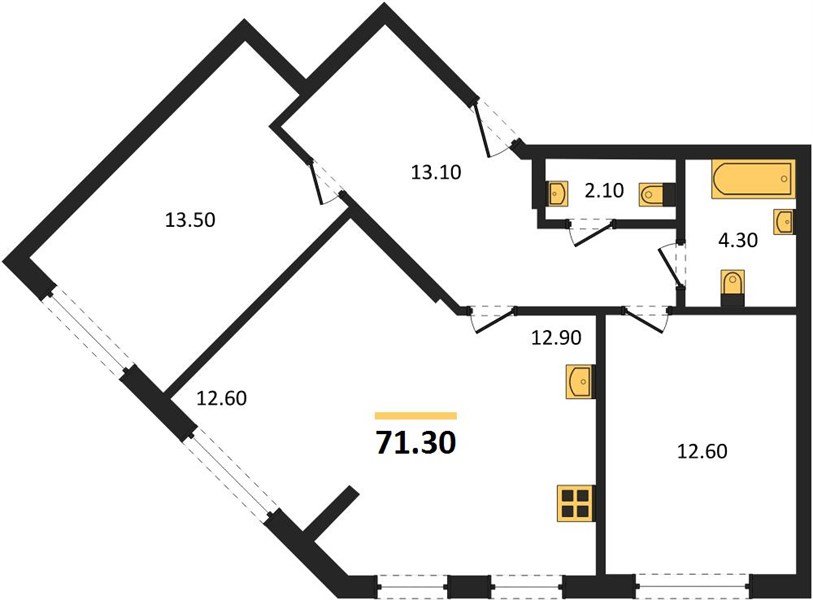 Фото №1: 2-комнатная квартира 71 м² - Краснодар, Прикубанский внутригородской округ, мкр. Догма Парк