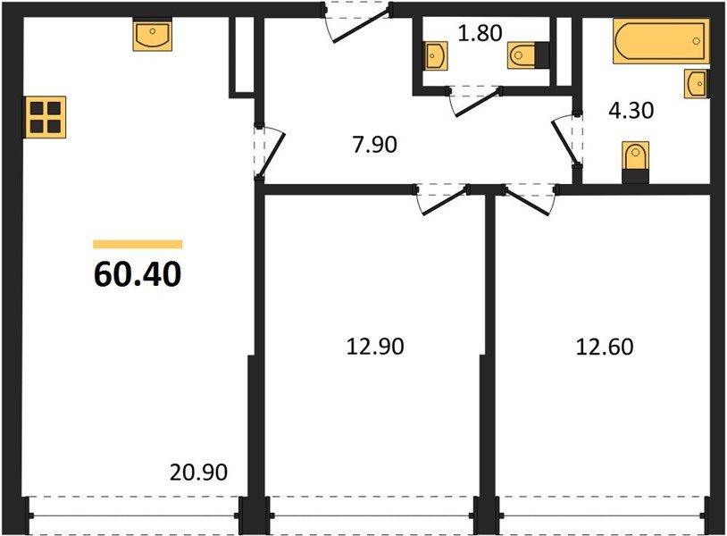 Фото №1: 2-комнатная квартира 60 м² - Краснодар, Прикубанский внутригородской округ, мкр. Догма Парк