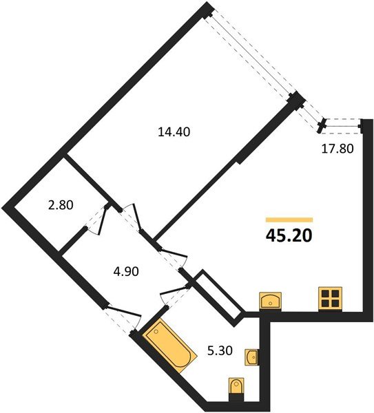 Фото №1: 1-комнатная квартира 45 м² - Краснодар, Прикубанский внутригородской округ, мкр. Догма Парк