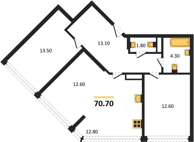 Фото №1: 2-комнатная квартира 70 м² - Краснодар, Прикубанский внутригородской округ, мкр. Догма Парк