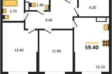 Фото №1: 2-комнатная квартира 59 м² - Краснодар, мкр. Прикубанский внутригородской округ, ул. Марины Цветаевой, 34
