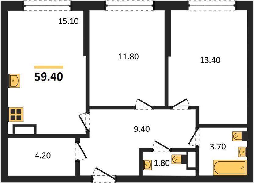 Фото №1: 2-комнатная квартира 59 м² - Краснодар, Прикубанский внутригородской округ, мкр. Догма Парк, ул. Марины Цветаевой, 33