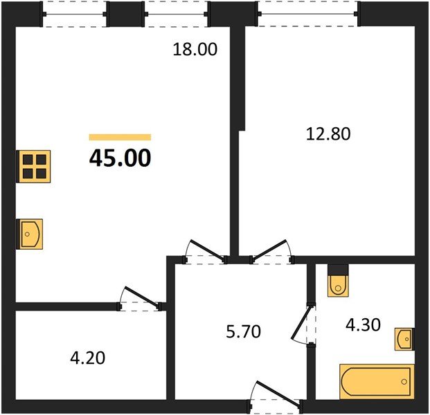 Фото №1: 1-комнатная квартира 45 м² - Краснодар, Прикубанский внутригородской округ, мкр. Догма Парк, ул. Марины Цветаевой, 33