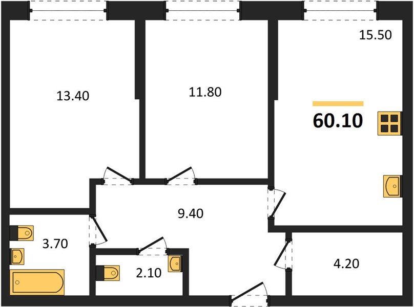 Фото №1: 2-комнатная квартира 60 м² - Краснодар, Прикубанский внутригородской округ, мкр. Догма Парк, ул. Марины Цветаевой, 33