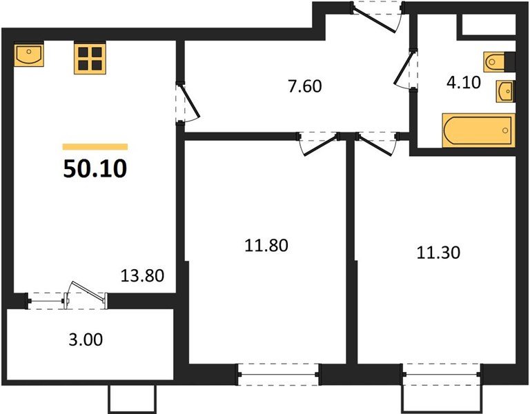 Фото №1: 2-комнатная квартира 50 м² - Яблоновский, мкр. ЖК Мегасити