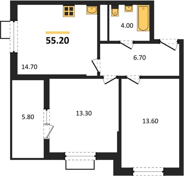 Фото №1: 2-комнатная квартира 55 м² - Яблоновский, мкр. ЖК Мегасити