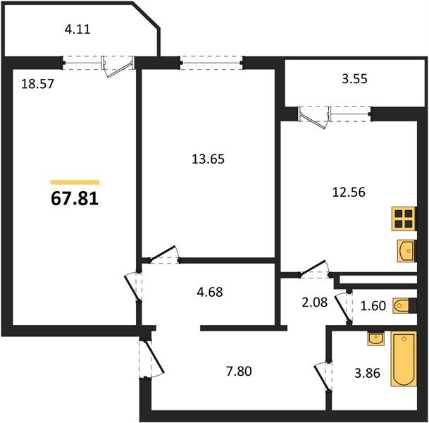 Фото №1: 2-комнатная квартира 67 м² - Краснодар, Прикубанский внутригородской округ, Восточный, мкр. жилой комплекс Квартал № 6