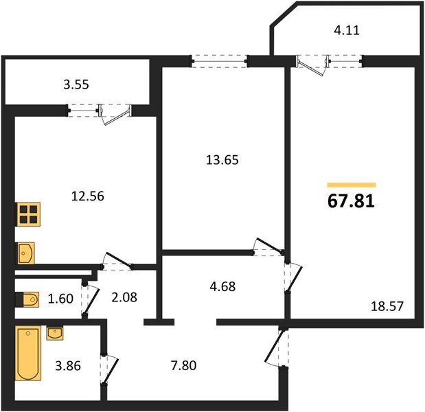 Фото №1: 2-комнатная квартира 67 м² - Краснодар, Прикубанский внутригородской округ, Восточный, мкр. жилой комплекс Квартал № 6