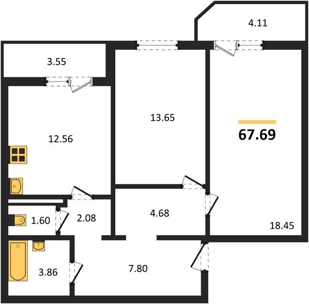 Фото №1: 2-комнатная квартира 67 м² - Краснодар, жилой комплекс Квартал № 6