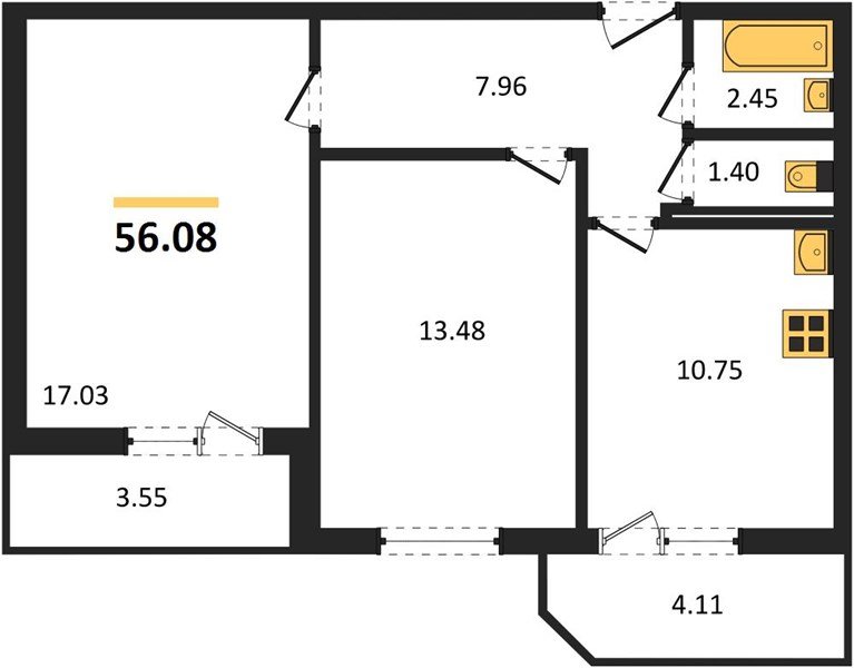 Фото №1: 2-комнатная квартира 56 м² - Краснодар, жилой комплекс Квартал № 6