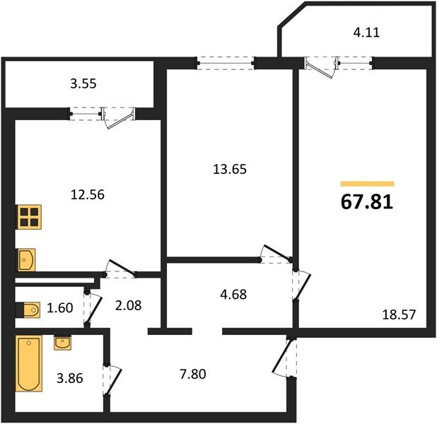 Фото №1: 2-комнатная квартира 67 м² - Краснодар, жилой комплекс Квартал № 6