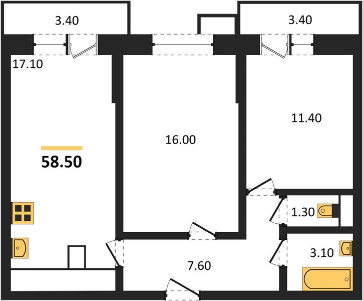 Фото №1: 2-комнатная квартира 59 м² - Краснодар, 9-й километр, ул. Ярославская, 115к2