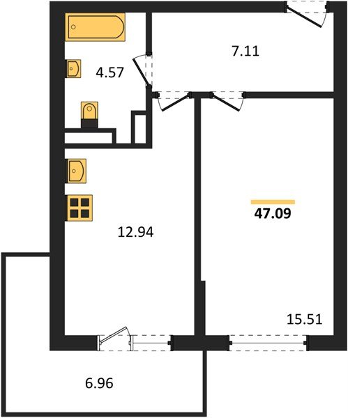 Фото №1: 1-комнатная квартира 47 м² - Краснодар, Горхутор