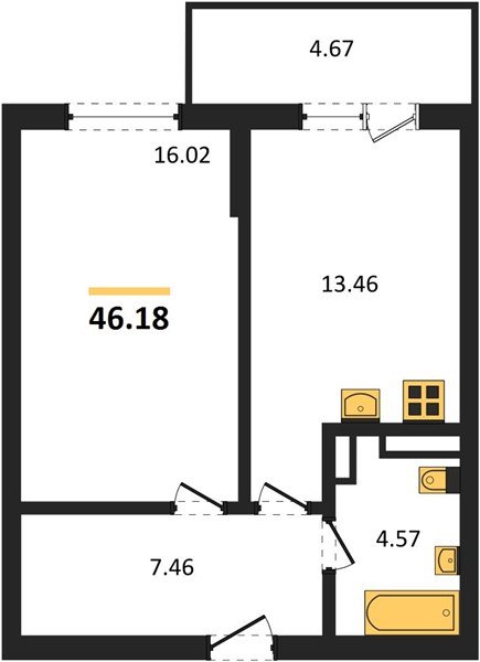 Фото №1: 1-комнатная квартира 46 м² - Краснодар, Прикубанский внутригородской округ, мкр. Горхутор