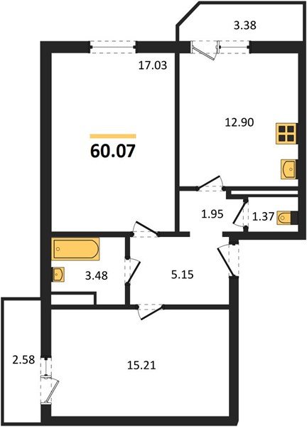 Фото №1: 2-комнатная квартира 60 м² - Берёзовый, Прикубанский внутригородской округ, мкр. жилой комплекс Молодёжный-2, ул. имени Профессора Малигонова, 42/2к1