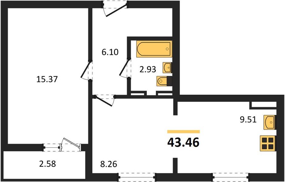 Фото №1: 2-комнатная квартира 43 м² - Берёзовый, жилой комплекс Молодёжный-2, ул. имени Профессора Малигонова, 42/2к1
