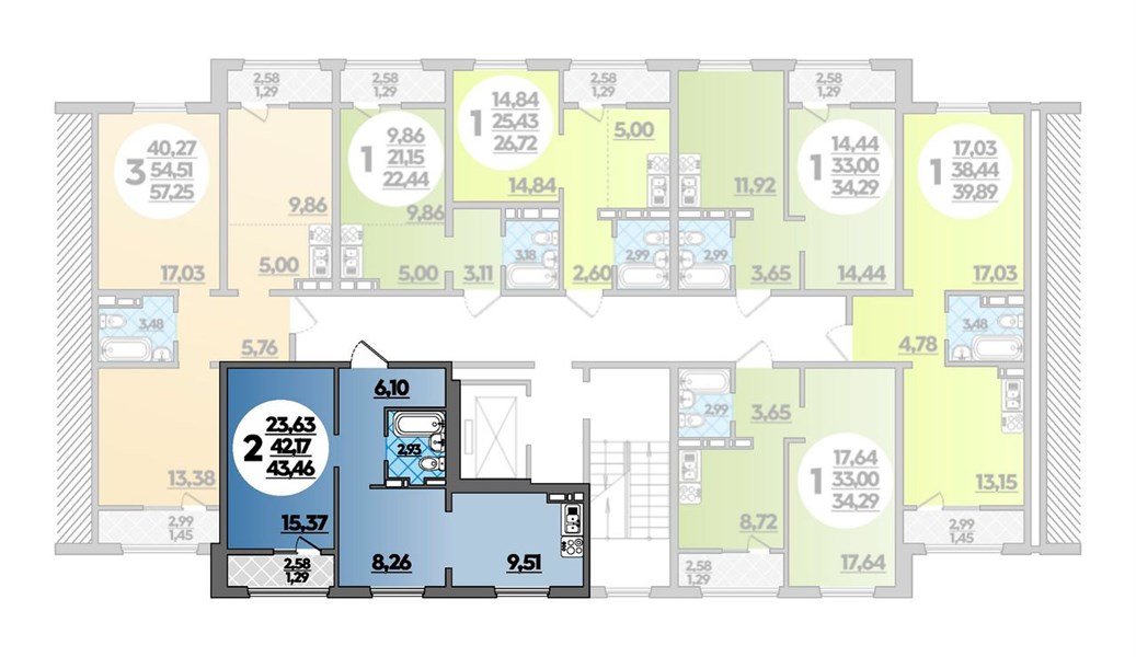 Фото №5: 2-комнатная квартира 43 м² - Берёзовый, Прикубанский внутригородской округ, мкр. жилой комплекс Молодёжный-2, ул. имени Профессора Малигонова, 42/2к1