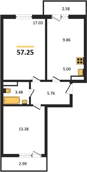 Фото №1: 2-комнатная квартира 57 м² - Берёзовый, Прикубанский внутригородской округ, мкр. жилой комплекс Молодёжный-2, ул. имени Профессора Малигонова, 42/2к1