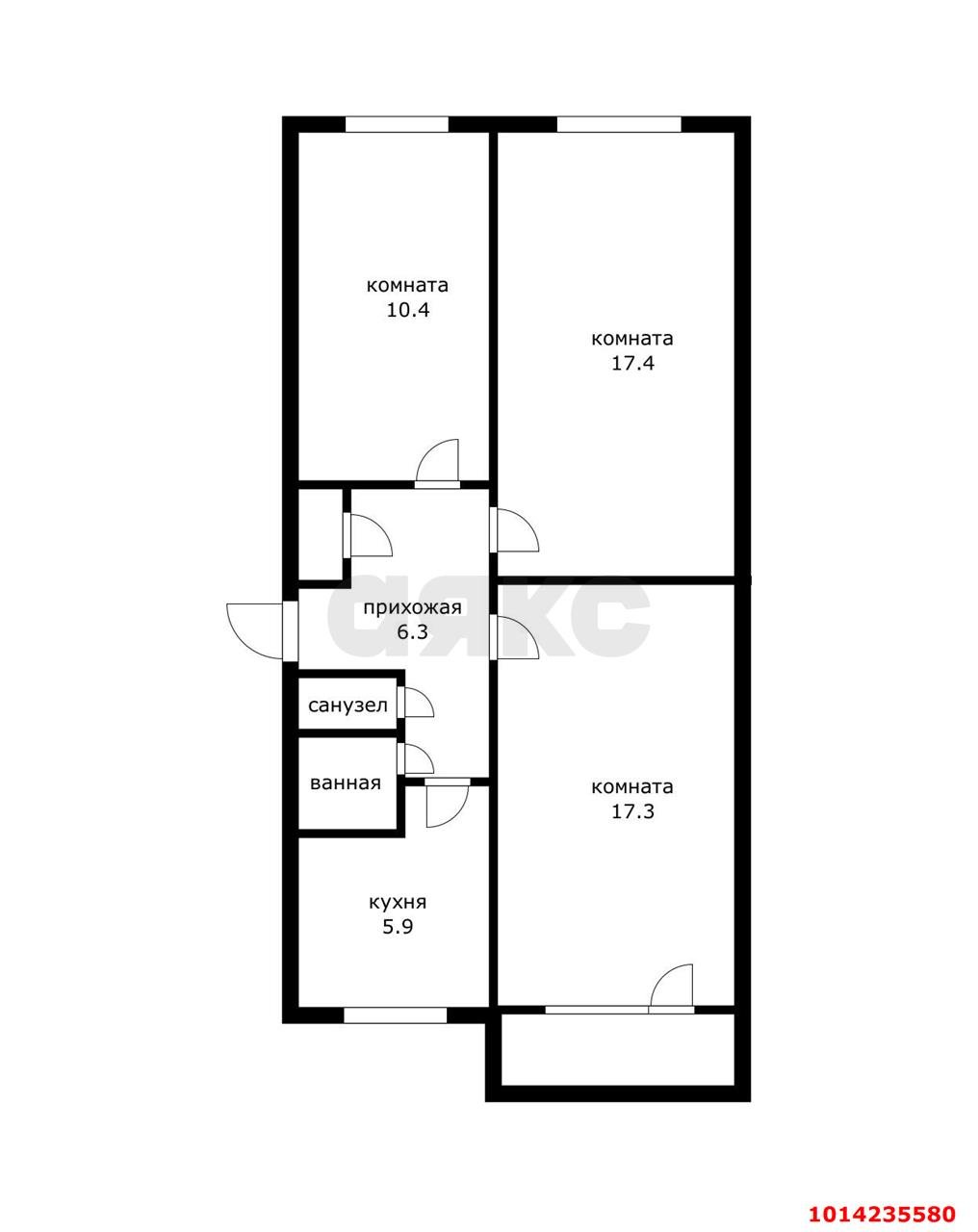 Фото №13: 3-комнатная квартира 64 м² - Краснодар, Фестивальный, пр-д Брюсова, 100