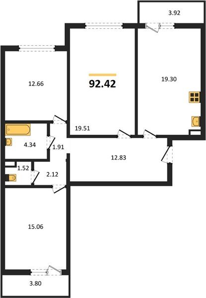 Фото №1: 3-комнатная квартира 92 м² - Краснодар, жилой комплекс Квартал № 6, Восточный, мкр. Прикубанский внутригородской округ, ул. Генерал-лейтенанта Александра Сапрунова, 42