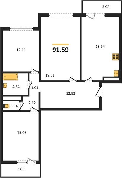 Фото №1: 3-комнатная квартира 91 м² - Краснодар, жилой комплекс Квартал № 6, Восточный, мкр. Прикубанский внутригородской округ, ул. Генерал-лейтенанта Александра Сапрунова, 42