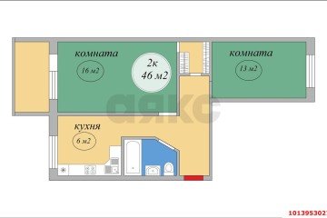 Фото №2: 2-комнатная квартира 44 м² - Краснодар, мкр. Фестивальный, ул. Гагарина, 83