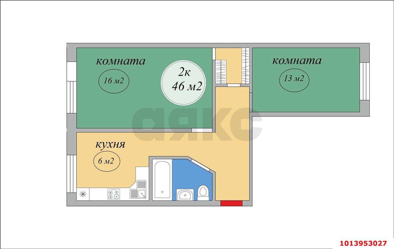 Фото №3: 2-комнатная квартира 44 м² - Краснодар, Фестивальный, ул. Гагарина, 83