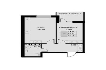 Фото №4: 1-комнатная квартира 44 м² - Южный, мкр. жилой комплекс История-2, ул. Екатерининская, 3к2