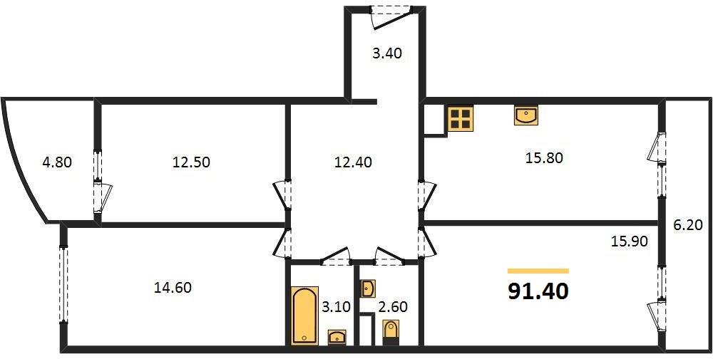 Фото №1: 3-комнатная квартира 91 м² - Краснодар, Прикубанский внутригородской округ, мкр. жилой комплекс Самолёт-4, ул. Ивана Беличенко, 95