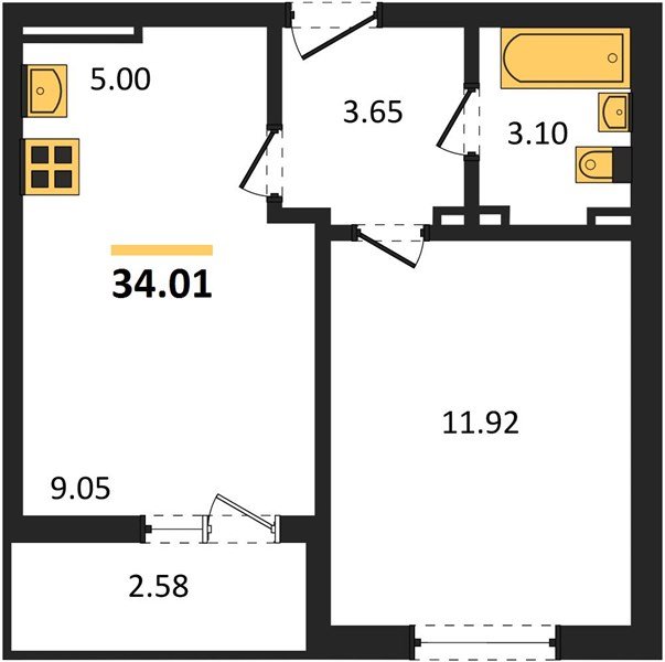 Фото №1: 1-комнатная квартира 34 м² - Берёзовый, жилой комплекс Молодёжный-2, ул. имени Профессора Малигонова, 42/2к1