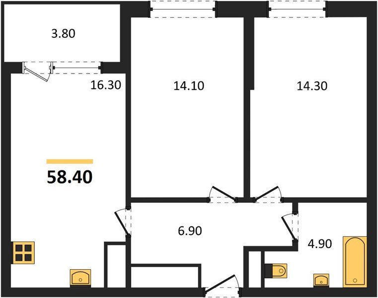 Фото №1: 2-комнатная квартира 58 м² - Краснодар, мкр. Карасунский внутригородской округ