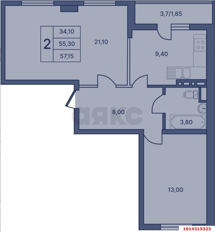 Фото №9: 2-комнатная квартира 50 м² - Краснодар, жилой комплекс Гармония, ул. имени Валерия Вишневецкого, 7к1
