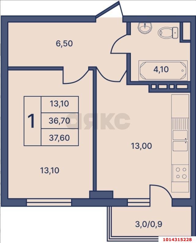 Фото №9: 1-комнатная квартира 37 м² - Краснодар, жилой комплекс Гармония, ул. имени Валерия Вишневецкого, 7к1