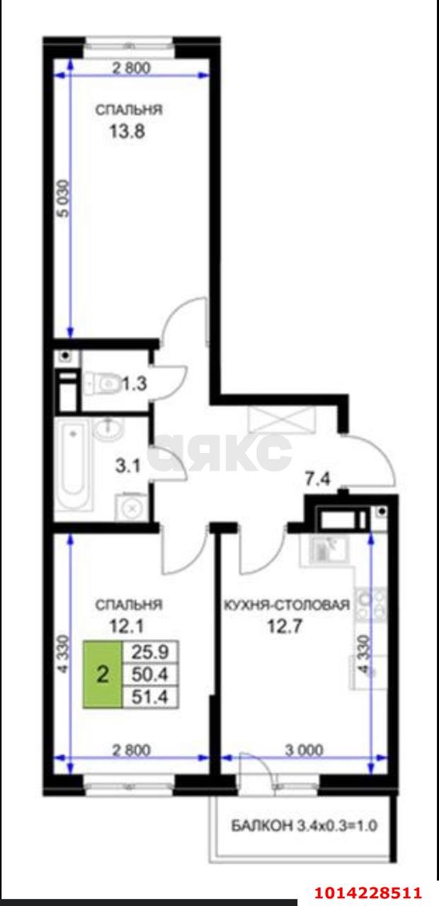 Фото №10: 2-комнатная квартира 55 м² - Краснодар, жилой комплекс Ракурс, ул. имени Героя Ростовского, 8к1