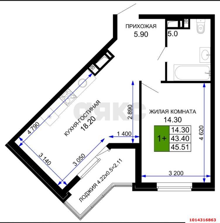 Фото №7: 1-комнатная квартира 44 м² - Краснодар, 2-я Площадка, ул. Ветеранов, 85